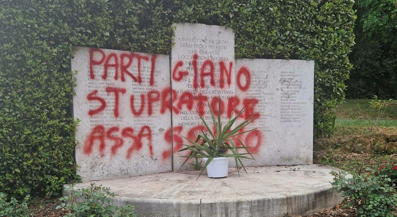 Vandalized Memorial Stone of Resistance Martyrs at Forte Bravetta