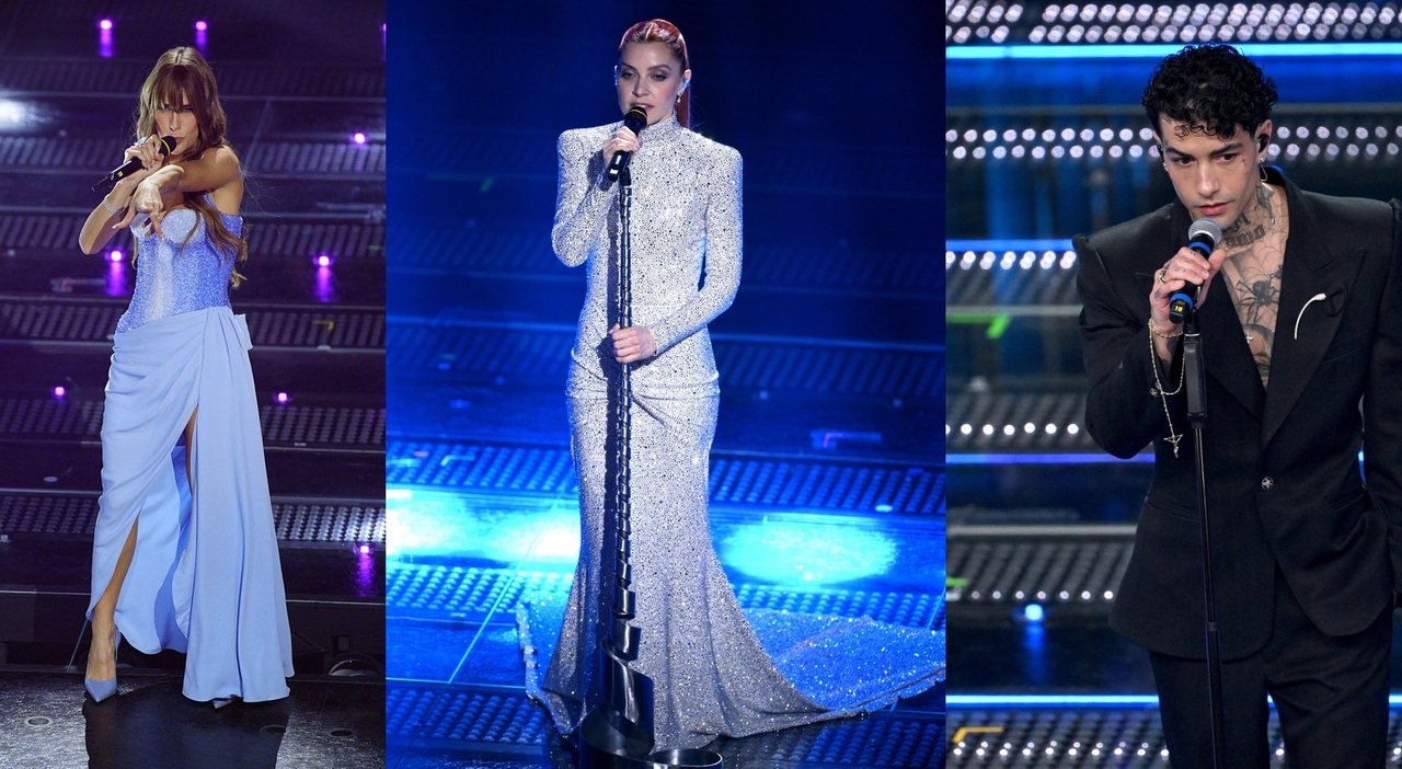 Sanremo 2025, le pagelle look della finale: Clara sirenetta (6), Serena Brancale vedova nera (4), Noemi Odissea nello spazio (7)