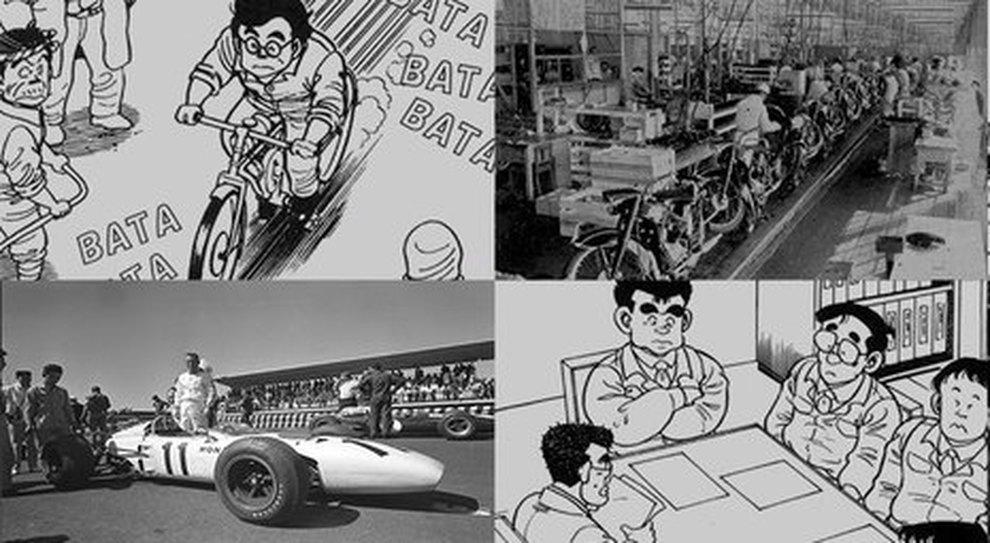 Una striscia a fumetti del manga dedicato a Soichiro Honda