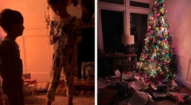 Bambino di 3 anni si sveglia nella notte di Natale e apre i regali di tutta