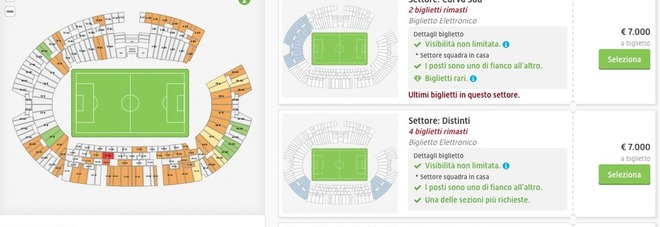 Una schermata da un sito di secondary ticketing