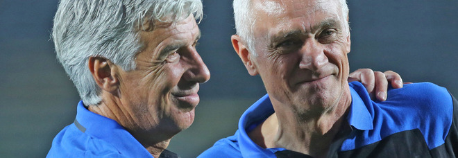 L'allenatore dell'Atalanta Gasperini e a destra il presidente Percassi L'allenatore dell'Atalanta Gasperini e a destra il presidente Percassi