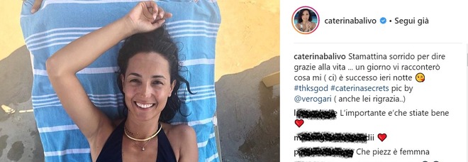 Caterina Balivo, paura in vacanza. Il messaggio misterioso: «Un giorno vi racconterò cosa è successo stanotte» Caterina Balivo, paura in vacanza. Il messaggio misterioso: «Un giorno vi racconterò cosa è successo stanotte»