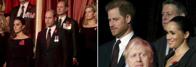 William e Kate e Harry e Meghan di nuovo insieme ad un evento pubblico, ma poi si siedono in posti separati