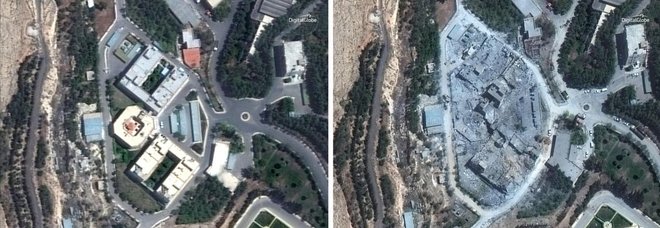 Il centro di ricerca di Damsco prima e dopo le bombe (Satellite image) Il centro di ricerca di Damsco prima e dopo le bombe (Satellite image)