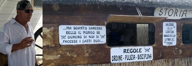 Gianni Scarpa e uno scorcio della sua spiaggia