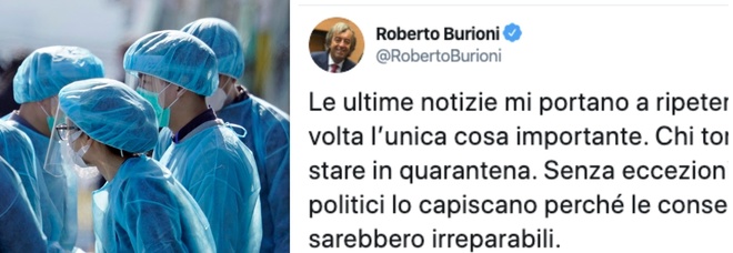 Coronavirus, Burioni: «Chi torna dalla Cina deve stare in quarantena, i politici devono capirlo»