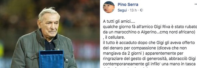 Gigi Riva derubato
da un mendicante:
«Gli ha sfilato il cellulare»