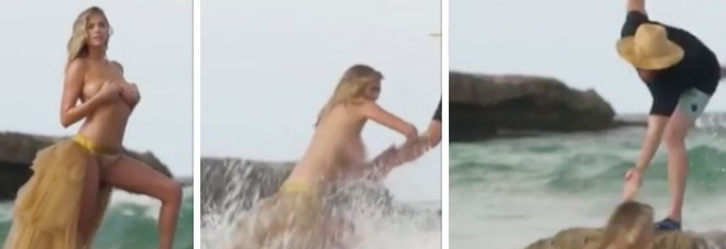 Kate Upton nuda sugli scogli
travolta da un'onda: «che
spavento» su Instagram