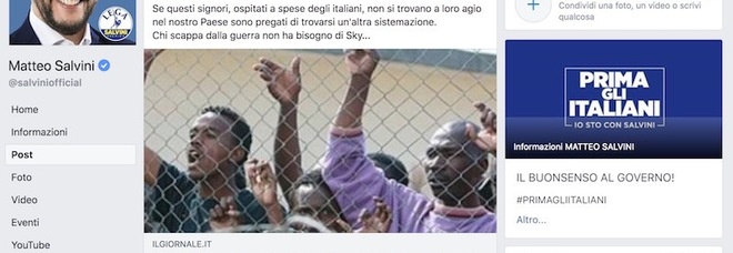 «I migranti protestano
vogliono Sky»: la bufala
sul web, ci casca pure Salvini