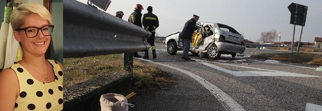 Eleonora Gava e l'auto dopo l'incidente