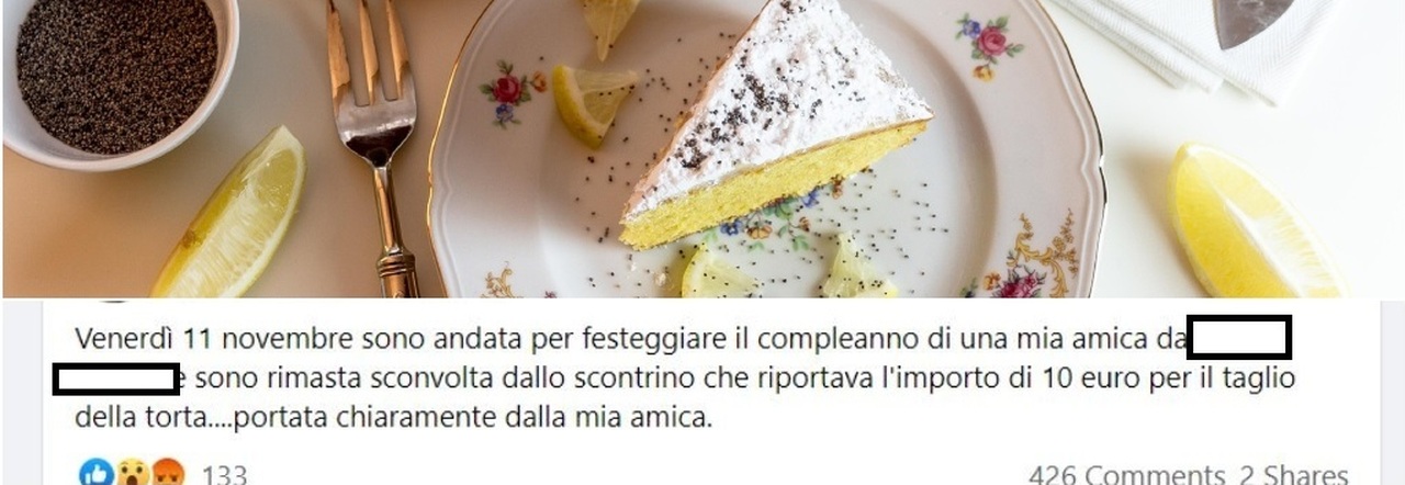 Porta la torta per festeggiare l'amica, ristorante le fa pagare 10 euro per il taglio: «Sconvolta». Il locale: «Avvisata»