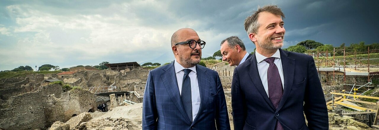 Il ministro Gennaro Sangiuliano a Pompei con Gabriel Zuchtriegel