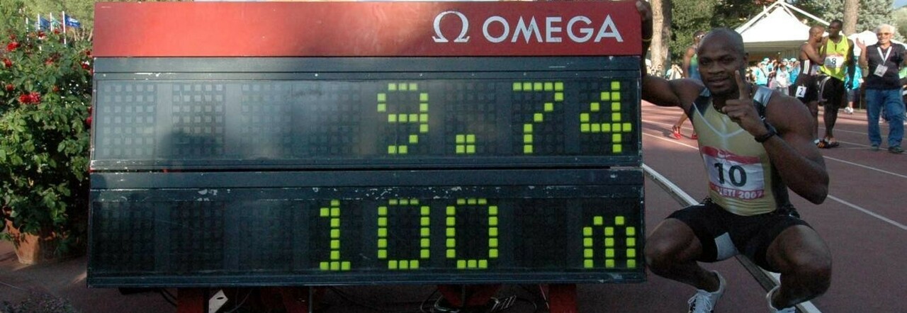 Asafa Powell e il record del mondo sui 100 nel 2007 a Rieti
