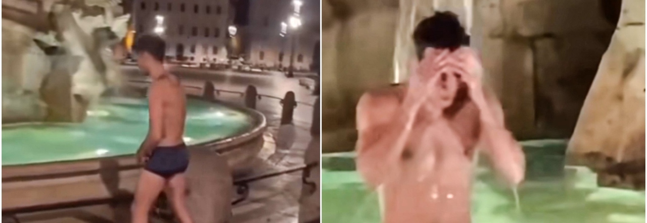 Piazza Navona, nuovo sfregio alla città: turista si spoglia e si tuffa nella Fontana