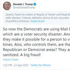 Covid, elezioni Usa: Twitter segnala tweet di Trump. «Affermazioni fuorivianti su salute e voto»