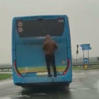 Aggrappato al pullman per non pagare il biglietto: "bus surfing" sulla provinciale, il video diventa virale sui social