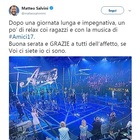 Matteo Salvini guarda con la finale di Amici 17: «Un po' di relax, se voi ci siete io ci sono»