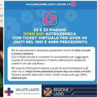 Lazio, oggi prenotazioni per l'Open Day AstraZeneca