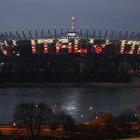 Lo stadio di Varsavia illuminato con la scritta ITALY