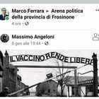 Frosinone, consigliere comunale posta foto di un campo di concentramento: «Il vaccino rende liberi», è bufera