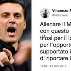 Montella saluta su Twitter: "Allenare il Milan un onore, auguro a Rino di riportarlo dove merita"