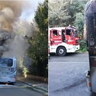 Autobus in fiamme alla Farnesina