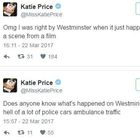 Attacco a Londra, il tweet di Katie Price: "Ero a Westminster, è stato come in un film"