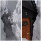 Nevicata eccezionale, uomo costretto a scavare tunnel alto 4 metri per entrare in casa. Video virale