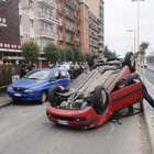 Lo spettacolare incidente stradale a Segrate (Newpress)
