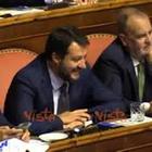 Le espressioni di Salvini durante l'intervento di Conte