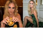Chiara Ferragni illumina la Parigi Fashion Week: abito con cascata di piume, maxi spacco e.. hamburger per cena