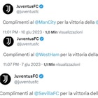 Juventus, dopo Siviglia e West Ham i complimenti al City: il triplete social bianconero scatena la polemica social