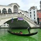 Protesta ambientalista a Venezia, l'acqua del Canal Grande si colora di verde Foto