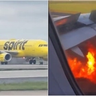 Aereo Spirit Airlines prende fuoco
