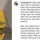 Tom Hanks e la moglie Rita Wilson positivi al coronavirus, l'annuncio su Instagram