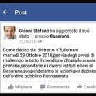 Falsificano il profilo Fb del sindaco per non andare a scuola
«Causa maltempo lezioni sospese» Falsificano il profilo Fb del sindaco per non andare a scuola
«Causa maltempo lezioni sospese»