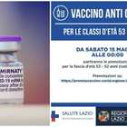 Vaccini Lazio, prenotazione per 52-53 anni da stasera