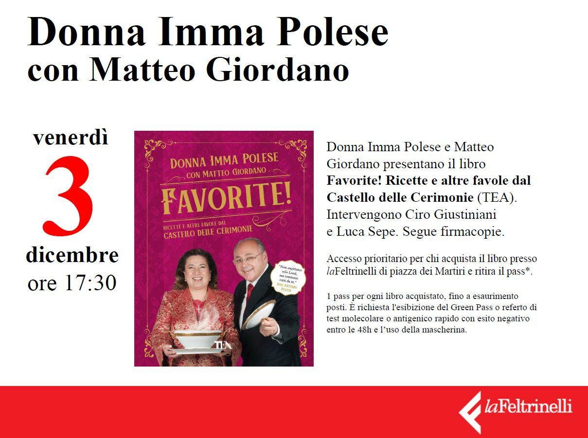 Napoli: Donna Imma Polese presenta il libro di ricette «Favorite» alla  Feltrinelli di Piazza dei Martiri