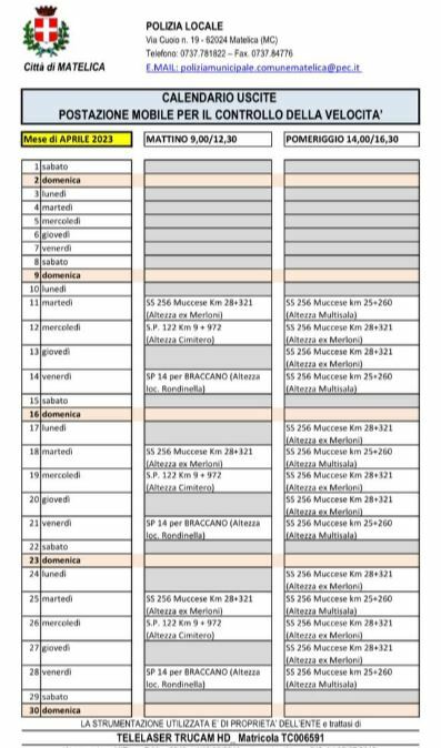 Comune di Carbonia - Controllo elettronico della velocità, il calendario di  giugno 2023