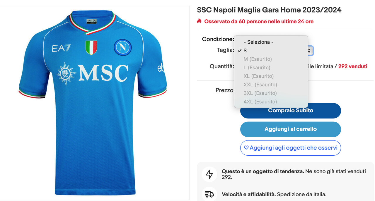 Napoli, la nuova maglia in vendita: subito in tilt il web store