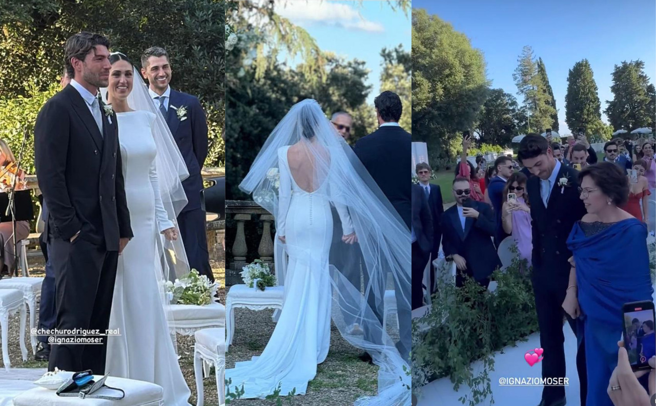 Cecilia Rodriguez sposa Ignazio Moser, il (blindatissimo) matrimonio nel  borgo di Artimino: i due elegantissimi abiti di lei e la dedica sul velo